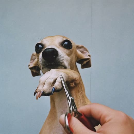 A dog's paw held for a nail trim